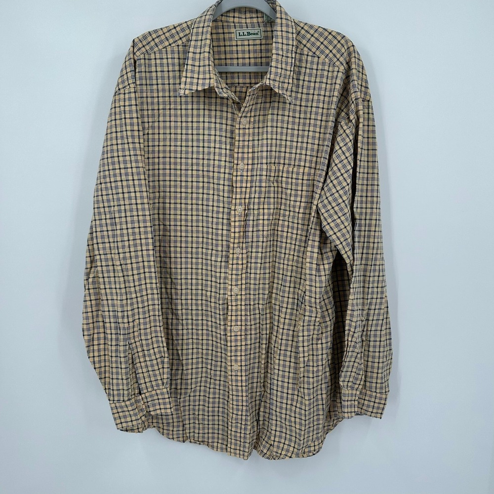 LL Bean Mens Vintage Preppy Plaid Button Down Shirt Size XLT Cotton Heritage 90s